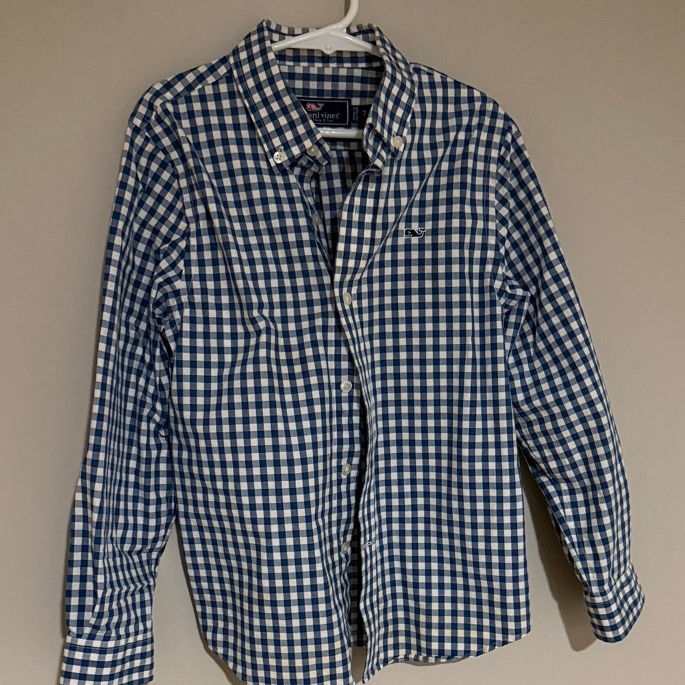 Vineyard Vines boys size 7 Navy and White Buffalo Check Shirt
